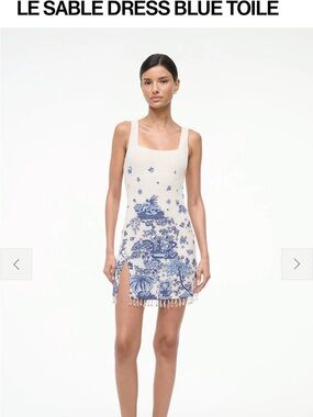 STAUD Le Sable Mini Dress Blue Toile